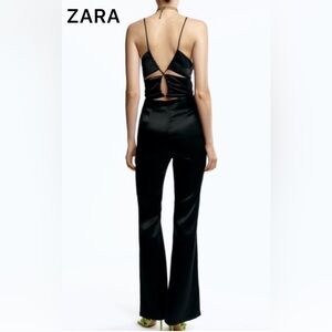 Zara Black Satin Back-Cut Jumpsuit new